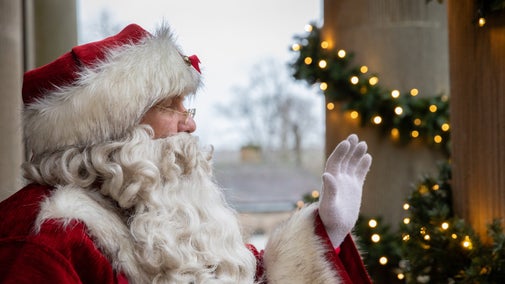 Father Christmas waving from Gibside Chapel